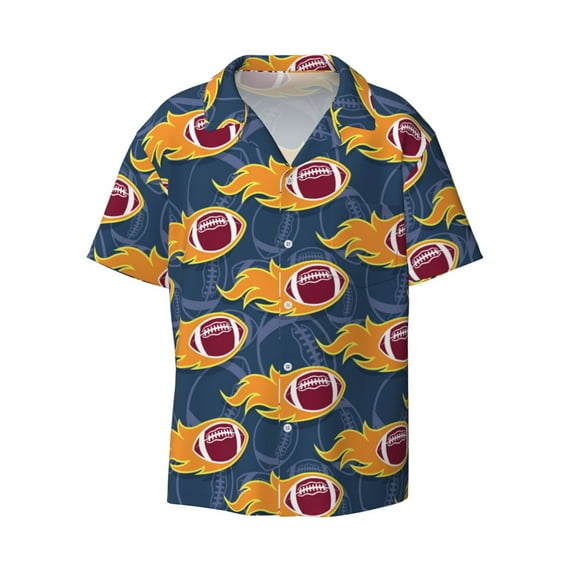 Haiem Burning Rugby Balls Men's Casual Shirts Short Sleeve Button Down Shirts Fashion Textured Summer Beach Shirt-Medium