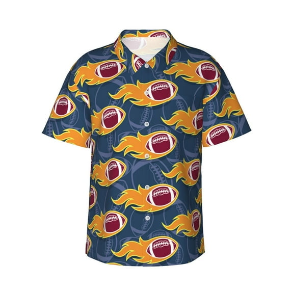 Haiem Burning Rugby Balls Printed Hawaiian Shirt for Men - Men’s Casual Beach Summer Shirts - Stretch Fabric with Modern Fit-Medium