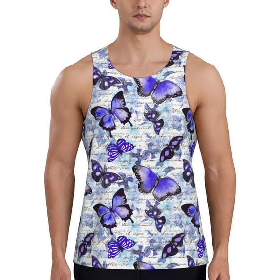 Haiem Butterflies Men Workout Tank Top Gym Bodybuilding Sleeveless Muscle T Shirts Athletic Tank Breathable Workout Shirt-X-Large