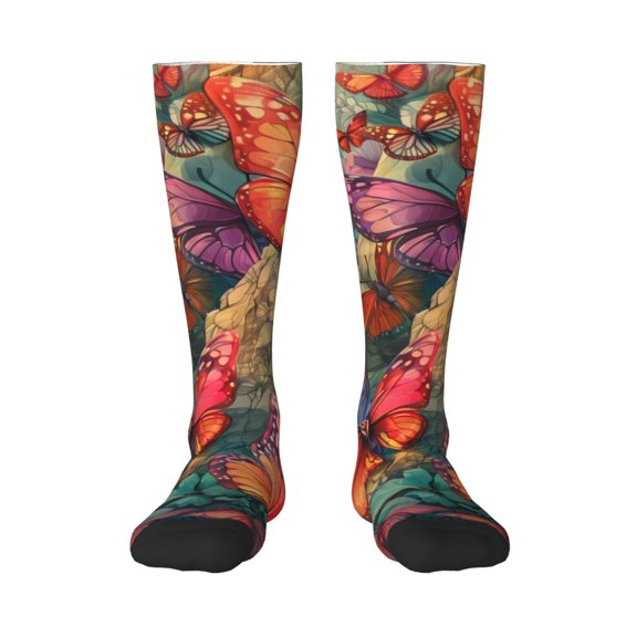 Haiem Butterflies On Rocky Cliff Socks, Funny Novelty Crazy Design Cotton Socks Sports Socks Knee High Socks For Men, Women,1Pairs - Gift For Working Friends
