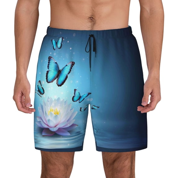Haiem Butterflies And Waterlily In Water Men'S Quick-Dry Swim Trunks: Comfortable Beach Shorts With Mesh Lining And Pockets - Ideal For Swimming And Sunbathing 3x-Large