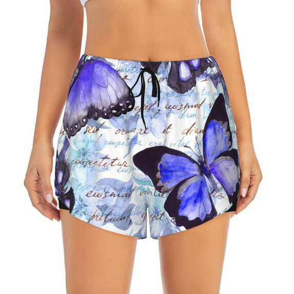 Haiem Butterflies Women's 2 in 1 Running Shorts - Lightweight Athletic Workout Gym Yoga Breathable Sports Shorts Liner with Phone Pockets-Medium