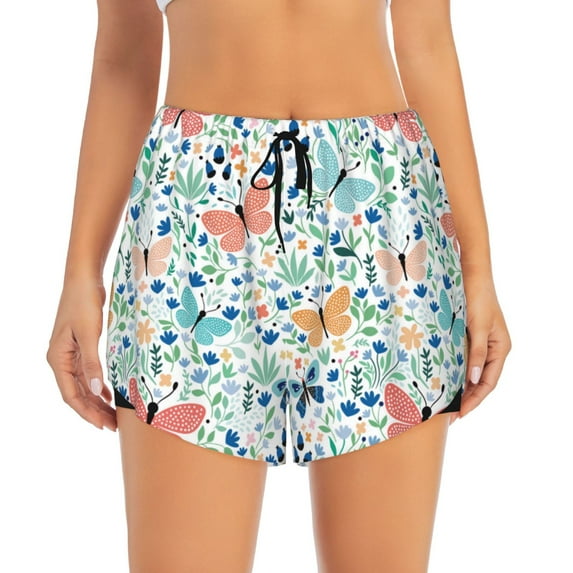 Haiem Butterflies Women's 2 in 1 Running Shorts - Lightweight Athletic Workout Gym Yoga Breathable Sports Shorts Liner with Phone Pockets-X-Large