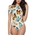 thumbnail image 1 of Haiem Butterflies Women's Crew Neck Short Sleeve Bodysuit Tops Stretchy Slim Basic-Small, 1 of 9