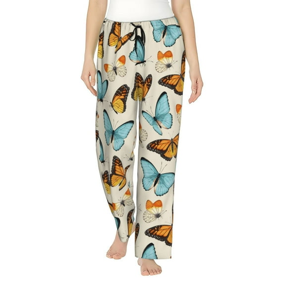 Haiem Butterflies Women's Pajama Pants Ultra Lightweight Pjs Bottoms Sleepwear Bottom Pants With Pocket Drawstring-Large