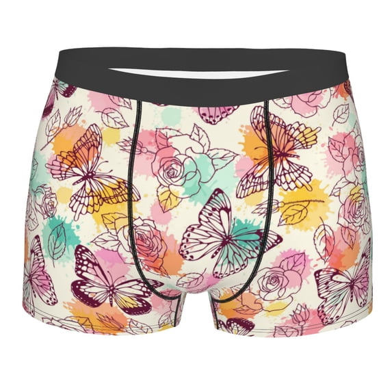 Haiem Butterflies and Roses Men's Boxer Briefs, Every Day Comfort Stretch Cotton Moisture-Wicking Underwear-Small