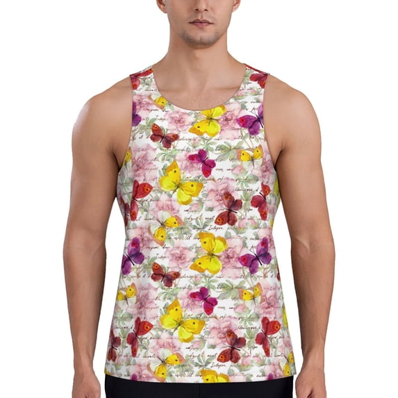 Haiem Butterflies and Vintage Men Workout Tank Top Gym Bodybuilding Sleeveless Muscle T Shirts Athletic Tank Breathable Workout Shirt-4X-Large