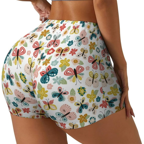 Haiem Butterfly Flowers No Front Seam Biker Shorts for Women Yoga Workout Gym Bike Shorts with Tummy Control Moisture-Wicking-X-Large