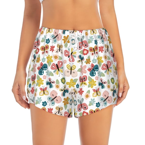 Haiem Butterfly Flowers Women's 2 in 1 Running Shorts - Lightweight Athletic Workout Gym Yoga Breathable Sports Shorts Liner with Phone Pockets-Medium