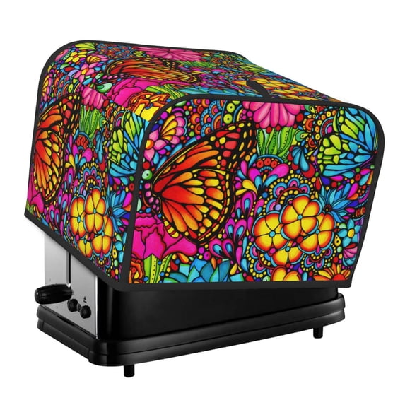 Haiem Butterfly Garden Print Toaster Covers 4 Slice Wide Slot,Bread Dust Cover & Fingerprint Protection,Bread Machine Cover,Appliance Covers