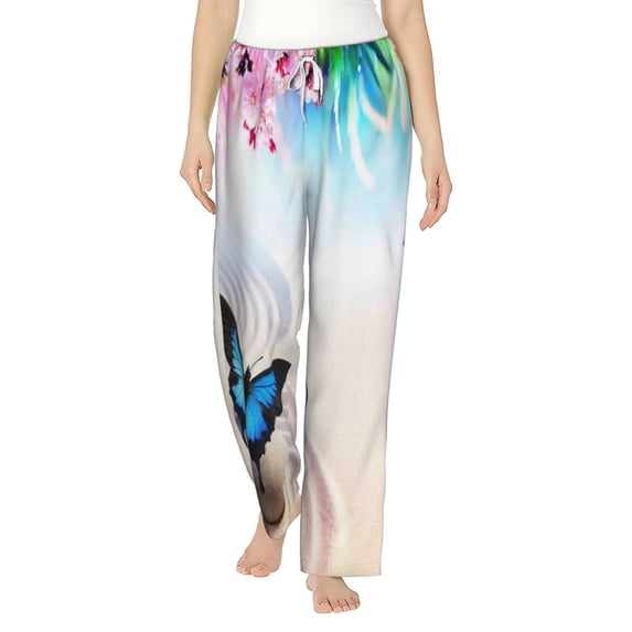 Haiem Butterfly In Blossoms Zen Women's Pajama Pants Ultra Lightweight Pjs Bottoms Sleepwear Bottom Pants With Pocket Drawstring-Small