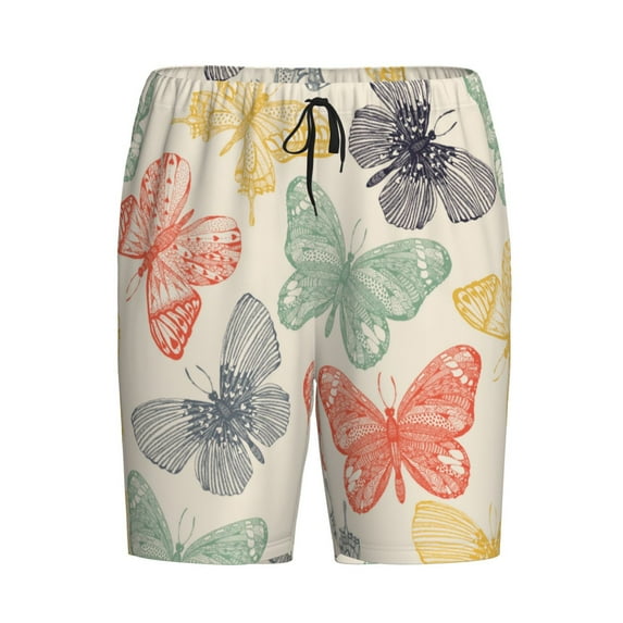Haiem Butterfly Men's Pajama Short with Soft Woven Cotton Elastic Waistband Sleep Short-Small