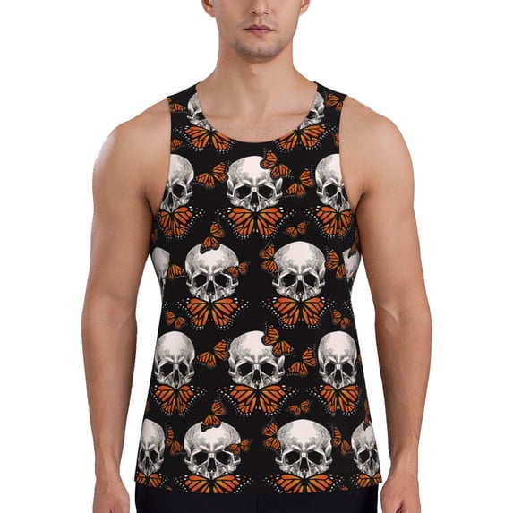 Haiem Butterfly Skull Men Workout Tank Top Gym Bodybuilding Sleeveless Muscle T Shirts Athletic Tank Breathable Workout Shirt-Small