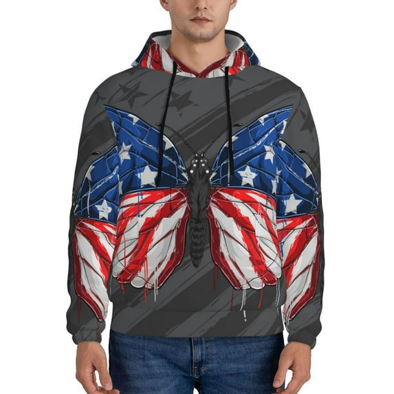 Haiem Butterfly With USA Flag Patterned Men's Hoodie with Kangaroo Pocket - Ideal Pullover Sweatshirt for Daily Wear, Travel, and Home-X-Large
