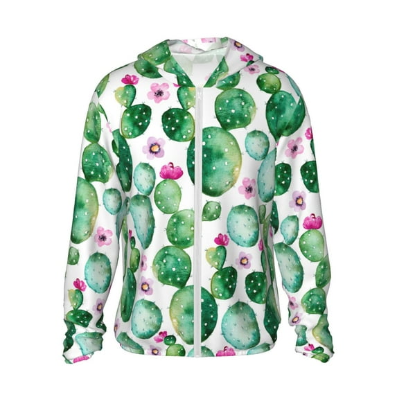 Haiem Cactus Plants UPF 50+ Fishing Shirts for Men Long Sleeve UV Sun Protection Hoodie Non-Mask Outdoor Hiking Shirts