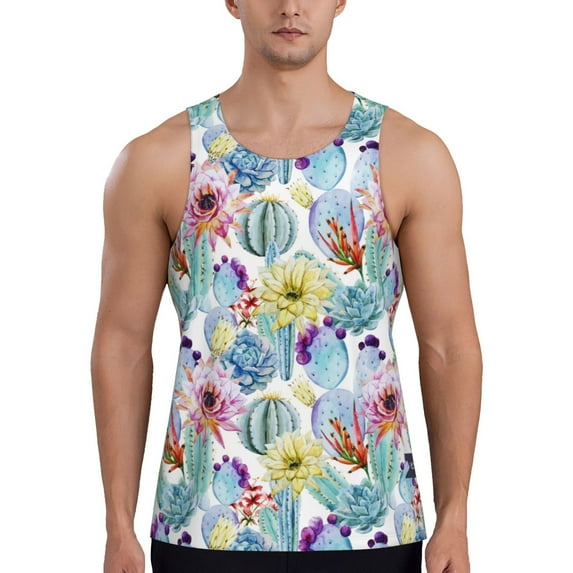 Haiem Cactus1 Men Workout Tank Top Gym Bodybuilding Sleeveless Muscle T Shirts Athletic Tank Breathable Workout Shirt-XX-Large
