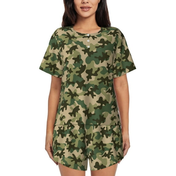 Haiem Camouflag Pattern Pajama Set for Women 2 Piece Lounge Set Short Sleeve Tops and Shorts Soft Sleepwear-4X-Large