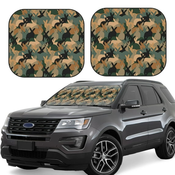 Haiem Camouflage Rabbit Car Windshield Sun Shade (2 Pieces) Foldable Windshield Sun Shade Car Accessories for Truck SUV Pickup-Small