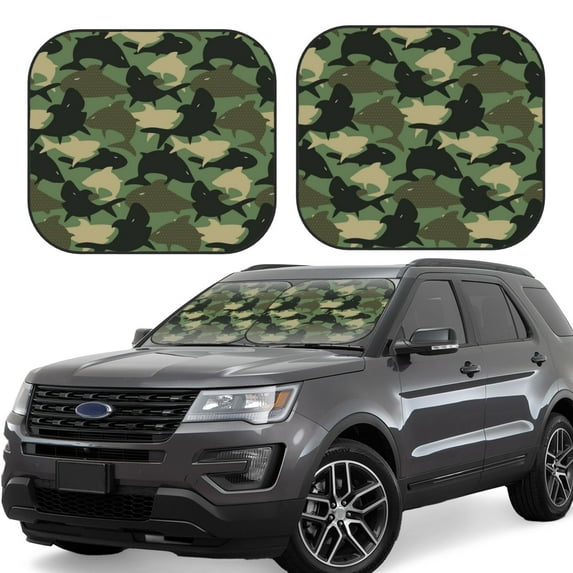 Haiem Camouflage Shark Car Windshield Sun Shade (2 Pieces) Foldable Windshield Sun Shade Car Accessories for Truck SUV Pickup-Medium