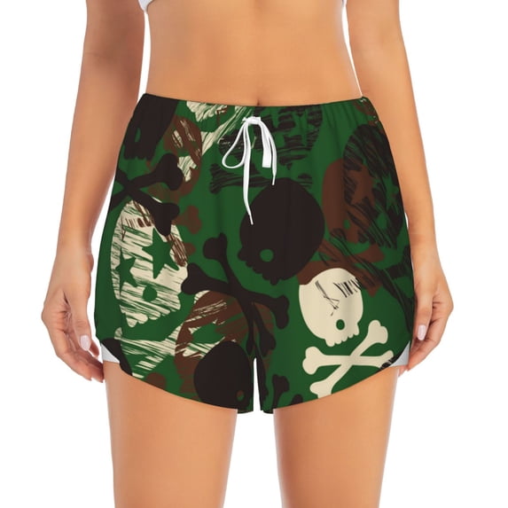 Haiem Camouflage Skull Women's 2 in 1 Running Shorts - Lightweight Athletic Workout Gym Yoga Breathable Sports Shorts Liner with Phone Pockets-Medium