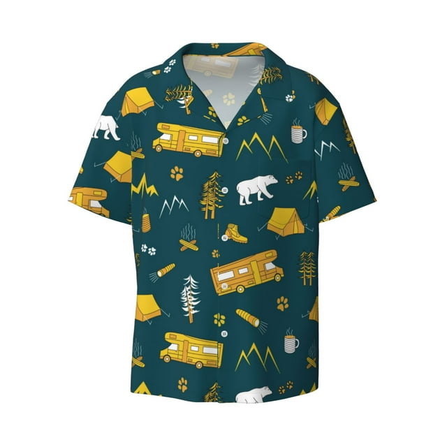 Haiem Camping Men's Casual Shirts Short Sleeve Button Down Shirts Fashion Textured Summer Beach Shirt-Small