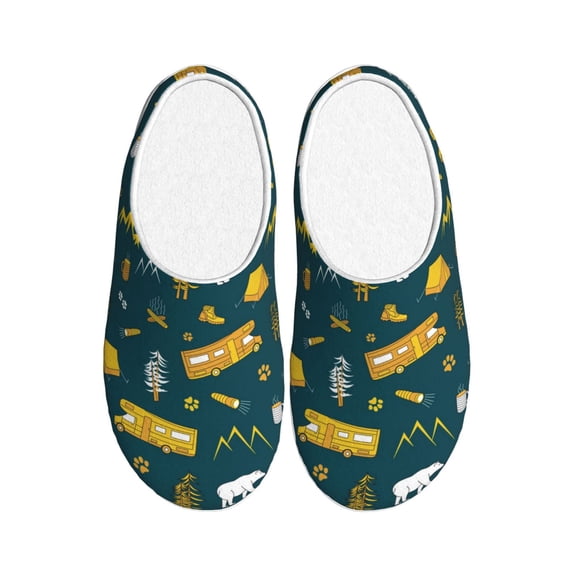 Haiem Camping Print Women's Fuzzy Memory Foam House Slipper Cozy Home Footwear Non-slip Winter Slippers-37/38