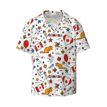 Haiem Canada Day Men's Casual Shirts Short Sleeve Button Down Shirts Fashion Textured Summer Beach Shirt-Large