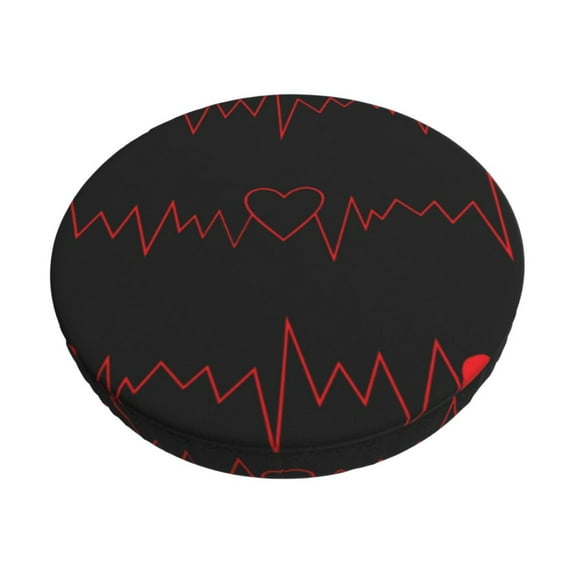 Haiem Cardiogram and Heart Cushion Round Bar Chair Seat Cover Bar Chair Cushion Covers Elastic Washable Bar Chair Cover,Protects from Scratches and Stains-12 inch
