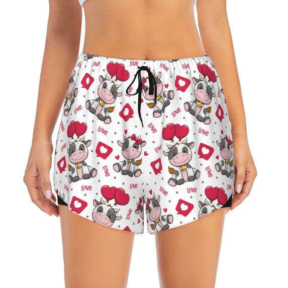 Haiem Caring Cow Women's 2 in 1 Running Shorts - Lightweight Athletic Workout Gym Yoga Breathable Sports Shorts Liner with Phone Pockets-X-Large