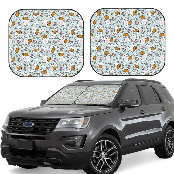 Haiem Carrot Rabbit Car Windshield Sun Shade (2 Pieces) Foldable Windshield Sun Shade Car Accessories for Truck SUV Pickup-Medium