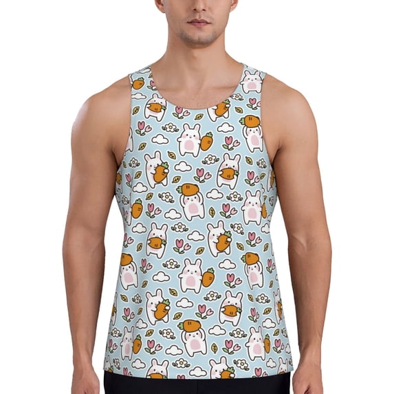 Haiem Carrot Rabbit Men Workout Tank Top Gym Bodybuilding Sleeveless Muscle T Shirts Athletic Tank Breathable Workout Shirt-Medium