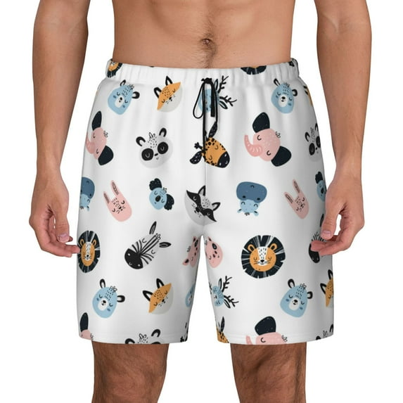 Haiem Cartoon Animals Mens Swim Trunks with Compression Liner 2 in 1 Swimming Shorts Stretch Swimwear Quick Dry,Board Shorts-X-Large