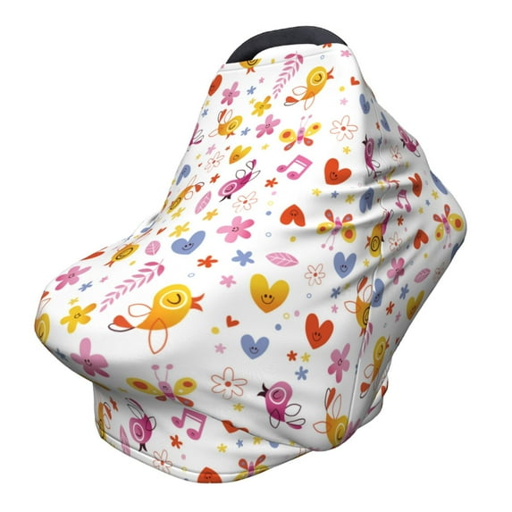 Haiem Cartoon Birds & Flowers Baby Nursing Cover & Nursing Poncho - Multi Use Cover for Baby Car Seat Canopy, Stroller Cover, 360°Full Privacy Breastfeeding Coverage