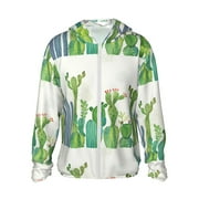 Haiem Cartoon Cactus UPF 50+ Fishing Shirts for Men Long Sleeve UV Sun Protection Hoodie Non-Mask Outdoor Hiking Shirts