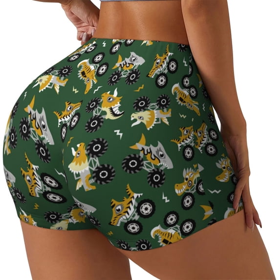Haiem Cartoon Car No Front Seam Biker Shorts for Women Yoga Workout Gym Bike Shorts with Tummy Control Moisture-Wicking-Medium