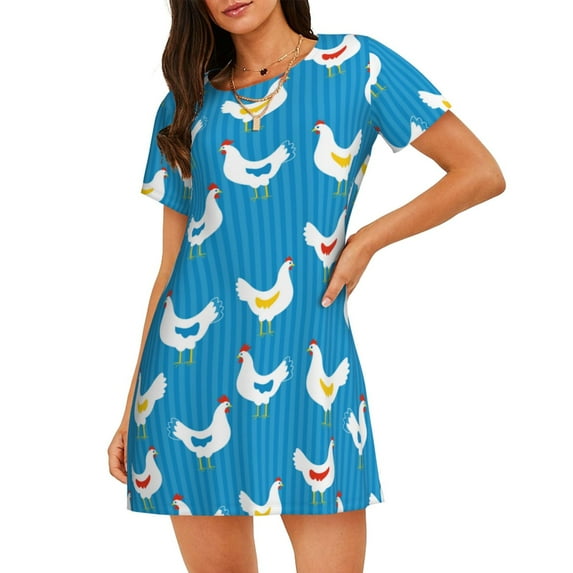 Haiem Cartoon Chicken Print Women’s Short-sleeved Nightdress – Comfortable and Loose-Fit Sleepwear, Soft Cotton Sleep Shirt for Relaxing, Casual Nightdress