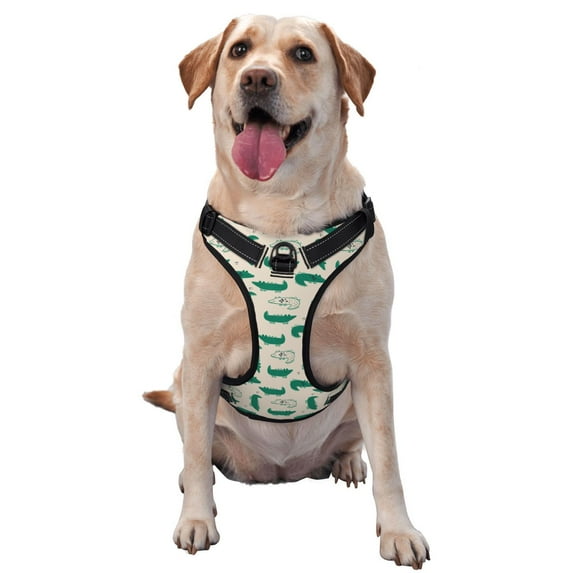 Haiem Cartoon Crocodile Pattern No-Pull Dog Harness Reflective Front Clip Vest with Handle,Step-in Air Dog Harness,Adjustable 2 Metal Rings 4 Buckles-Large