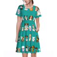 thumbnail image 1 of Haiem Cartoon Dogs Pattern Women's Short-Sleeve Scoop Neck Swing Dress, 1 of 6