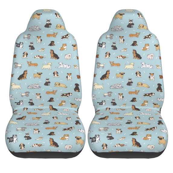 Haiem Cartoon Doodle Puppy Printed Car Seat Covers Set of 2, Universal Fit Car Seat Covers,Protective Seat Covers,Comfortable Car Seat Covers, Easy Installation Seat Covers