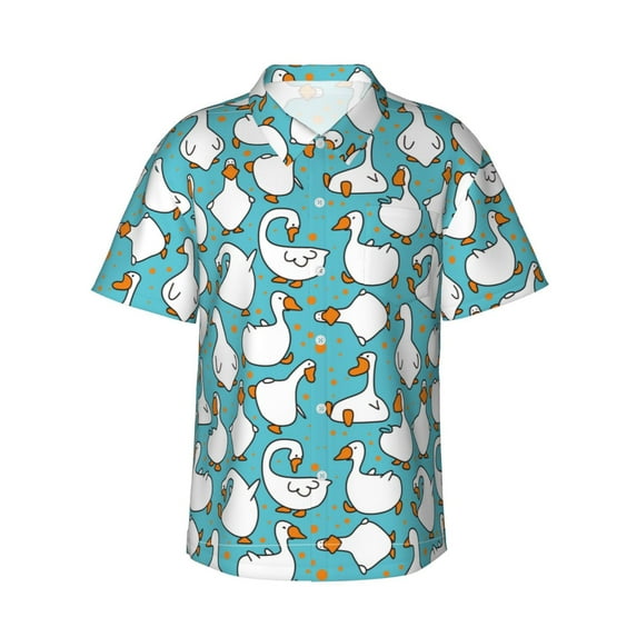 Haiem Cartoon Funny Goose Printed Hawaiian Shirt for Men - Men’s Casual Beach Summer Shirts - Stretch Fabric with Modern Fit-3X-Large