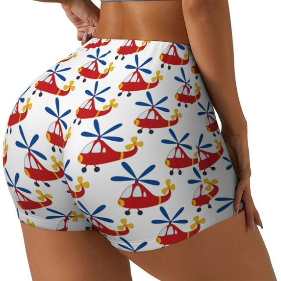 Haiem Cartoon Helicopter No Front Seam Biker Shorts for Women Yoga Workout Gym Bike Shorts with Tummy Control Moisture-Wicking-X-Large