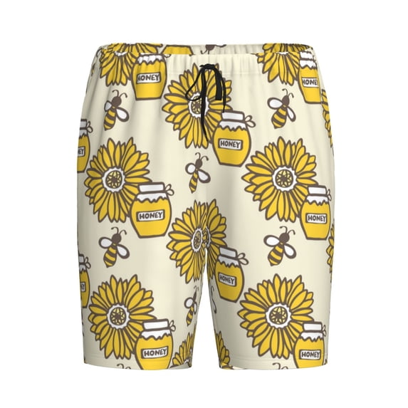 Haiem Cartoon Honey Pot Bee Sunflower Men's Pajama Short with Soft Woven Cotton Elastic Waistband Sleep Short-X-Large