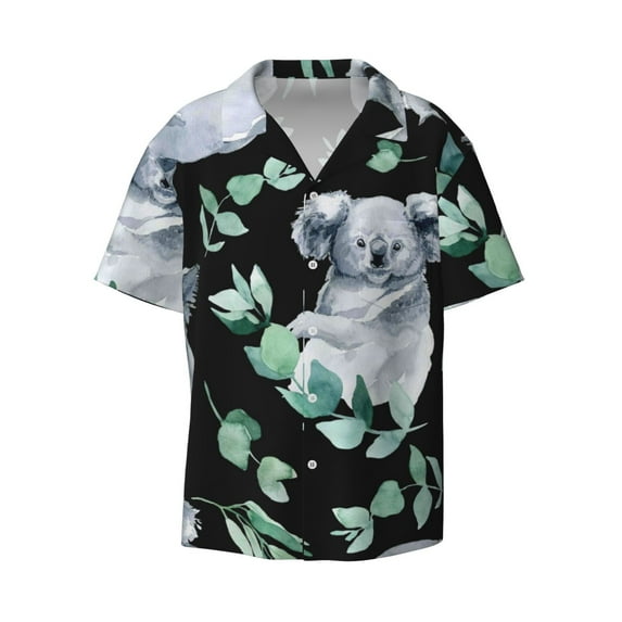 Haiem Cartoon Koala Bear Men's Casual Shirts Short Sleeve Button Down Shirts Fashion Textured Summer Beach Shirt-3X-Large