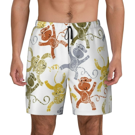 Haiem Cartoon Monkey Mens Swim Trunks with Compression Liner 2 in 1 Swimming Shorts Stretch Swimwear Quick Dry,Board Shorts-XX-Large