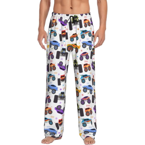 Haiem Cartoon Monster Trucks1 Men's Pajama Pants Ultra Lightweight Pjs Bottoms Sleepwear Bottom Pants with Pocket Drawstring-XX-Large