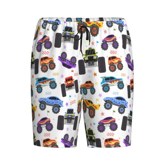Haiem Cartoon Monster Trucks1 Men's Pajama Short with Soft Woven Cotton Elastic Waistband Sleep Short-3X-Large
