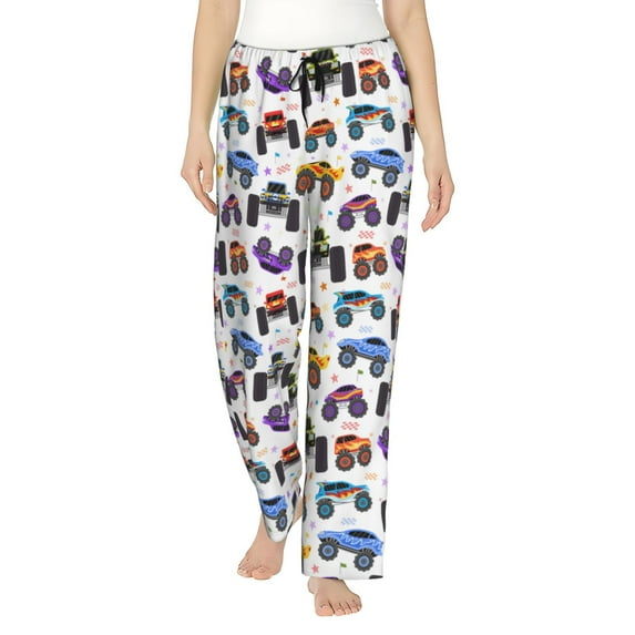 Haiem Cartoon Monster Trucks1 Women's Pajama Pants Ultra Lightweight Pjs Bottoms Sleepwear Bottom Pants With Pocket Drawstring-Medium
