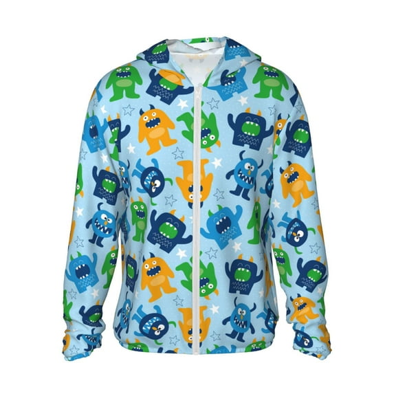 Haiem Cartoon Monster UPF 50+ Fishing Shirts for Men Long Sleeve UV Sun Protection Hoodie Non-Mask Outdoor Hiking Shirts