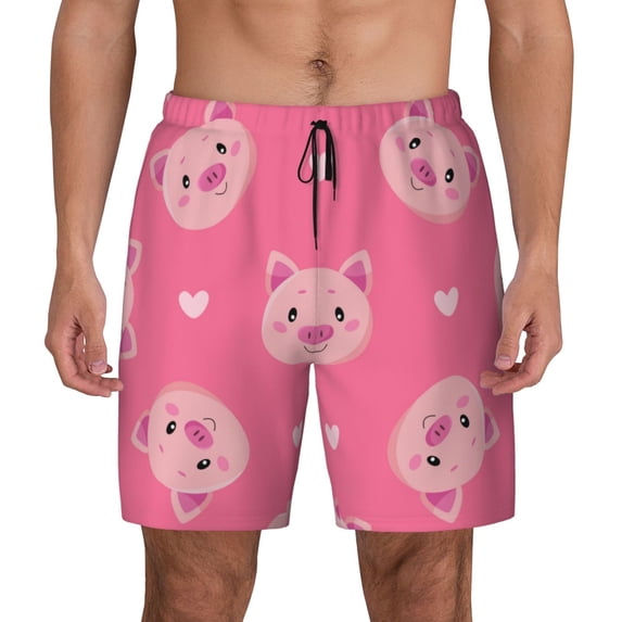 Haiem Cartoon Pigs And Hearts Men'S Quick-Dry Swim Trunks: Comfortable Beach Shorts With Mesh Lining And Pockets - Ideal For Swimming And Sunbathing Xx-Large