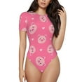 thumbnail image 1 of Haiem Cartoon Pigs and Hearts Women's Crew Neck Short Sleeve Bodysuit Tops Stretchy Slim Basic-Small, 1 of 9